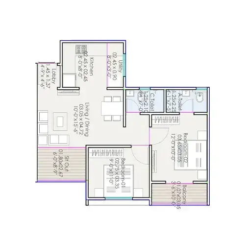 Aishwaryam Gaurav Moshi 2 BHK Floor Plan Image